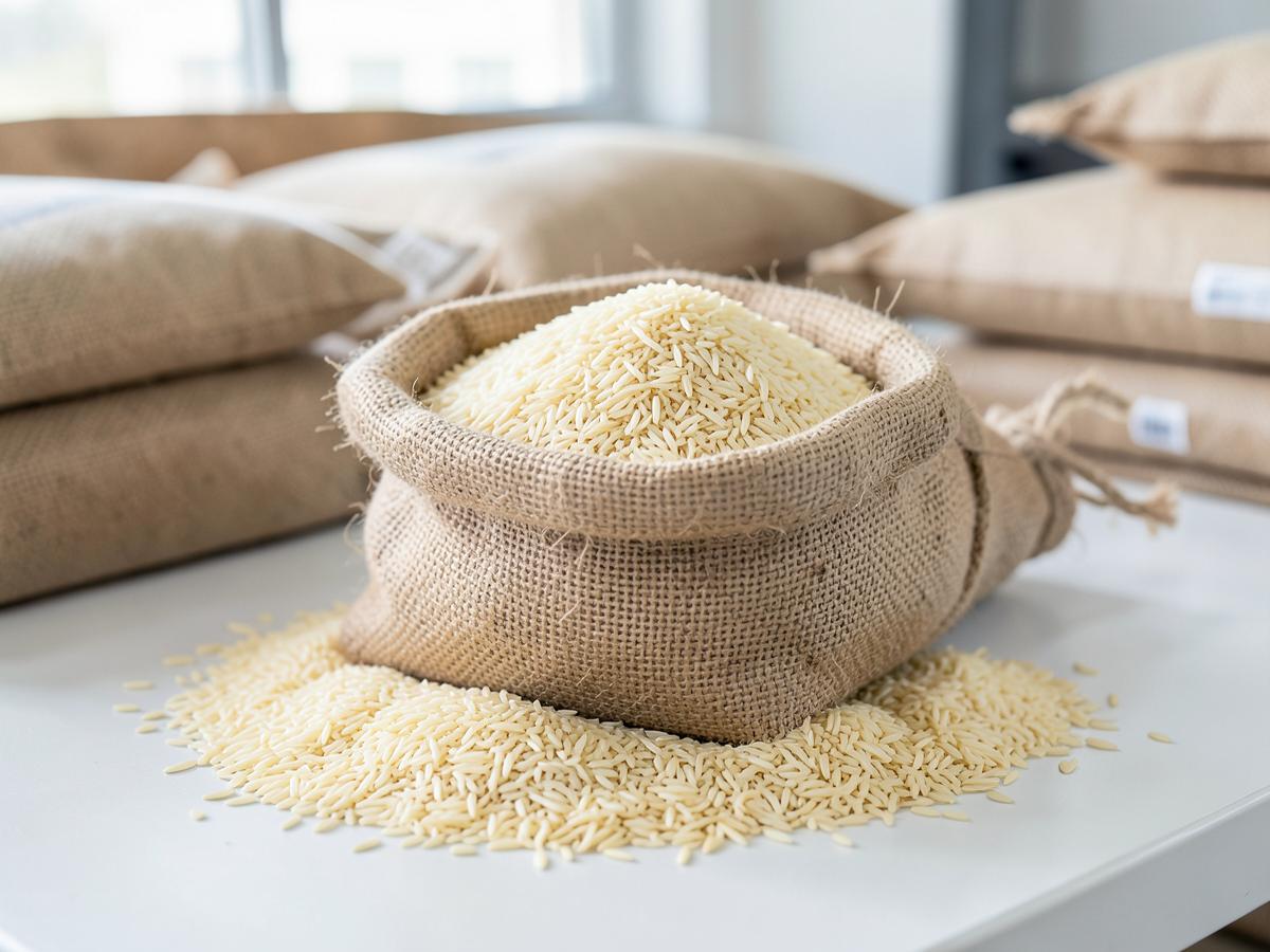 Export-grade Indian basmati rice in a jute sack
