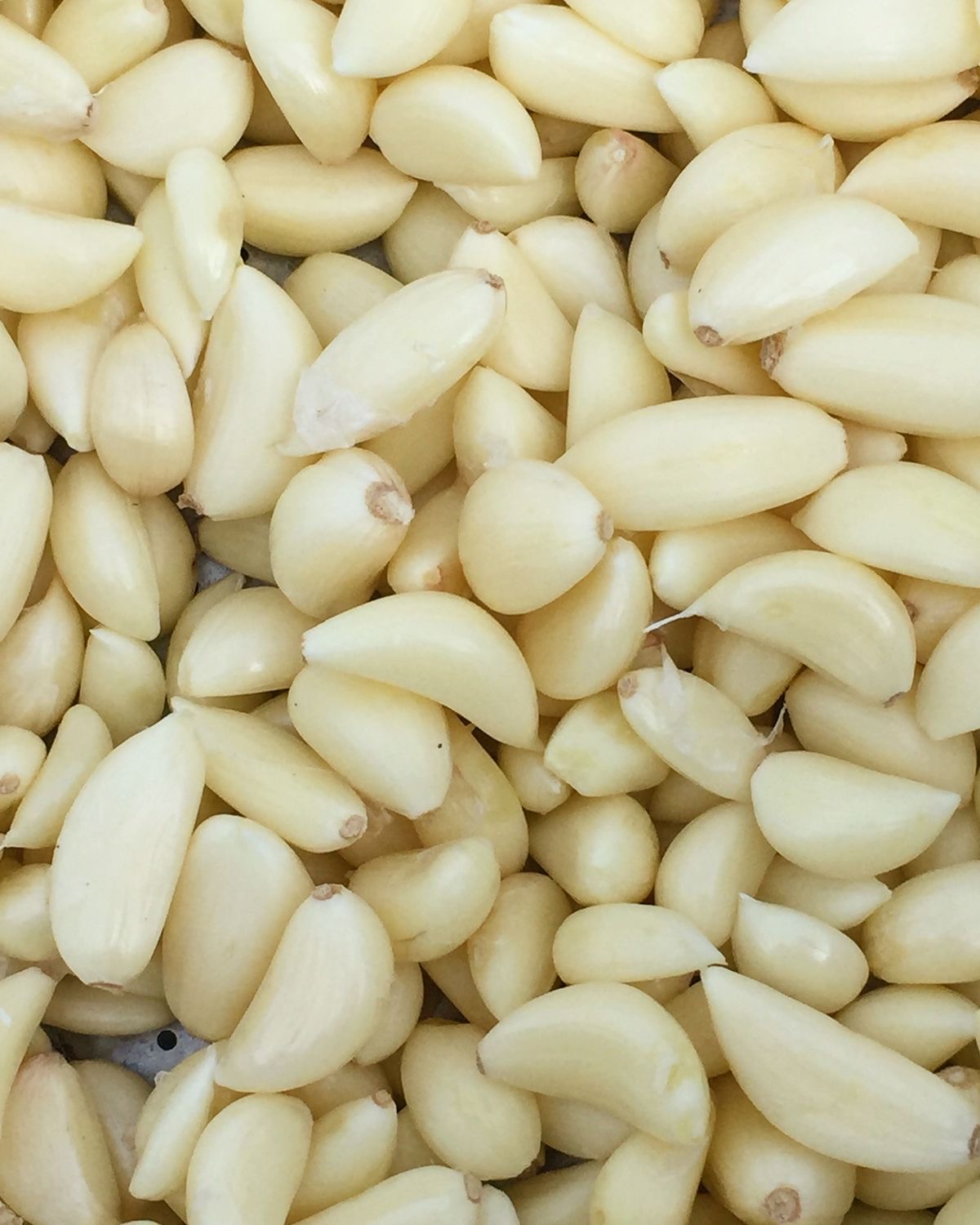 Close-up of peeled white garlic cloves